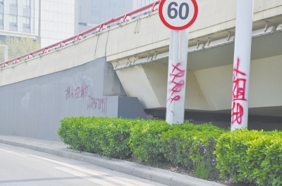 電線桿、立交橋等被噴涂，嚴重影響了市容。