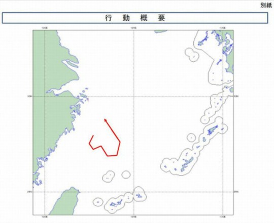 資料圖：日方公布的中國(guó)海監(jiān)運(yùn)-12飛機(jī)12月22日飛行路線。