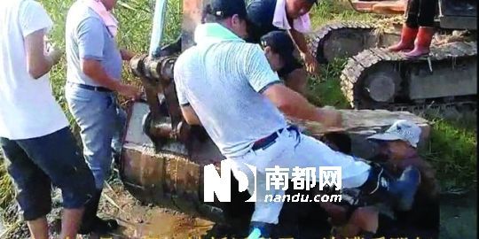 幾名戴黑帽的男子將一名老人推入水塘，后反復(fù)腳踹。