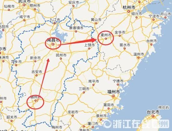 贛州到南昌高速公路400公里左右，南昌到浙江江山高速公路400多公里