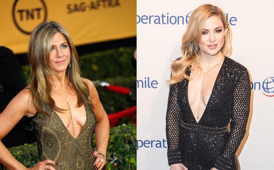Jennifer Aniston & Kate Hudson出席重要場合也穿低胸裝。（圖片來源：臺灣東森新聞云）