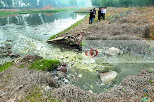 馬頭崗污水處理廠一處溢流口排放污水，異味明顯。