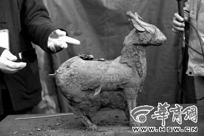 一件似羊似鹿的犧尊華麗亮相，可愛(ài)的造型“萌翻”現(xiàn)場(chǎng)。