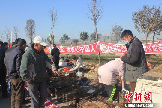 圖為百余名愛狗人士把老李的貨車攔截，數(shù)十人正在從貨車上卸下裝滿狗的鐵籠?！●R義恒　攝