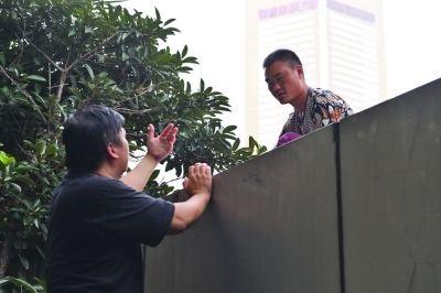 黃主任站在獨(dú)木樁上與男子交談了近半小時(shí)。