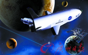 　美國X—37B宇宙飛船在太空中。（合成圖片）